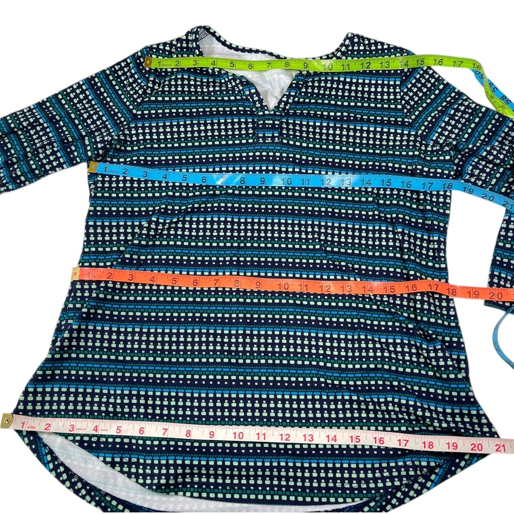 3pk Kim Rogers Large Blue Top Bundle Striped Geometric Henley Split Neck Casual - Picture 3 of 4